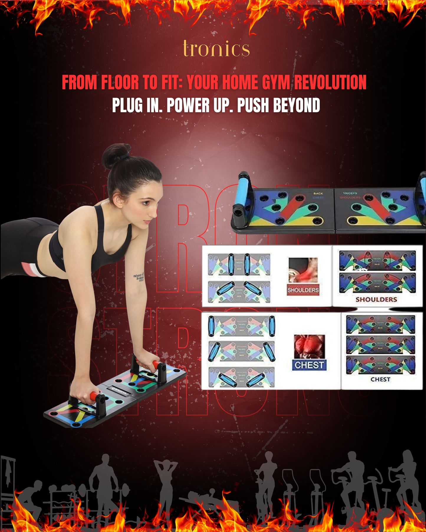 Portable fitness equipment push up board workout